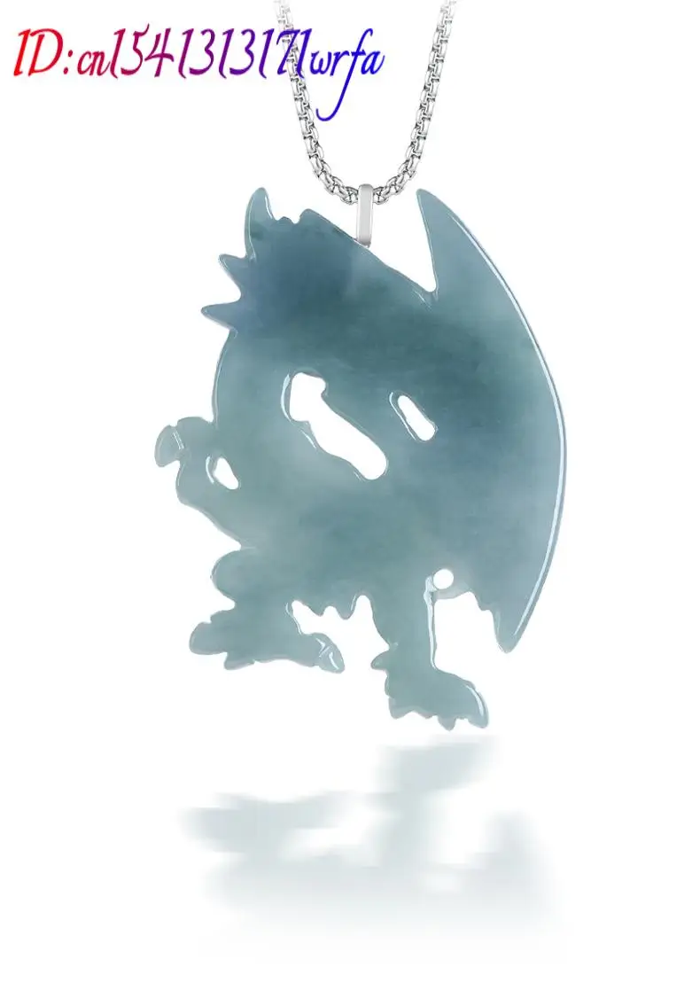 Blue Myanmar Jadeite Dragon Pendant Necklace Burmese Jade Fashion Accessories Luxury Gifts for Women 925 Silver Talismans view 5