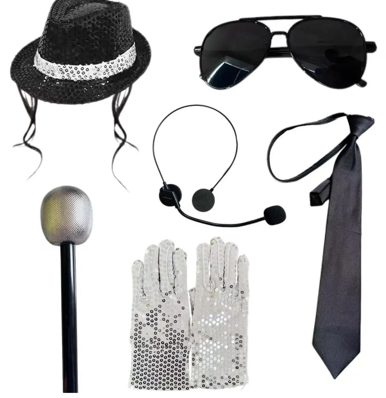 Michael Jackson Cosplay Accessories Set 80S Retro Disco Party Performance Kit with Sequin Hat Gloves Sunglasses Halloween Suit