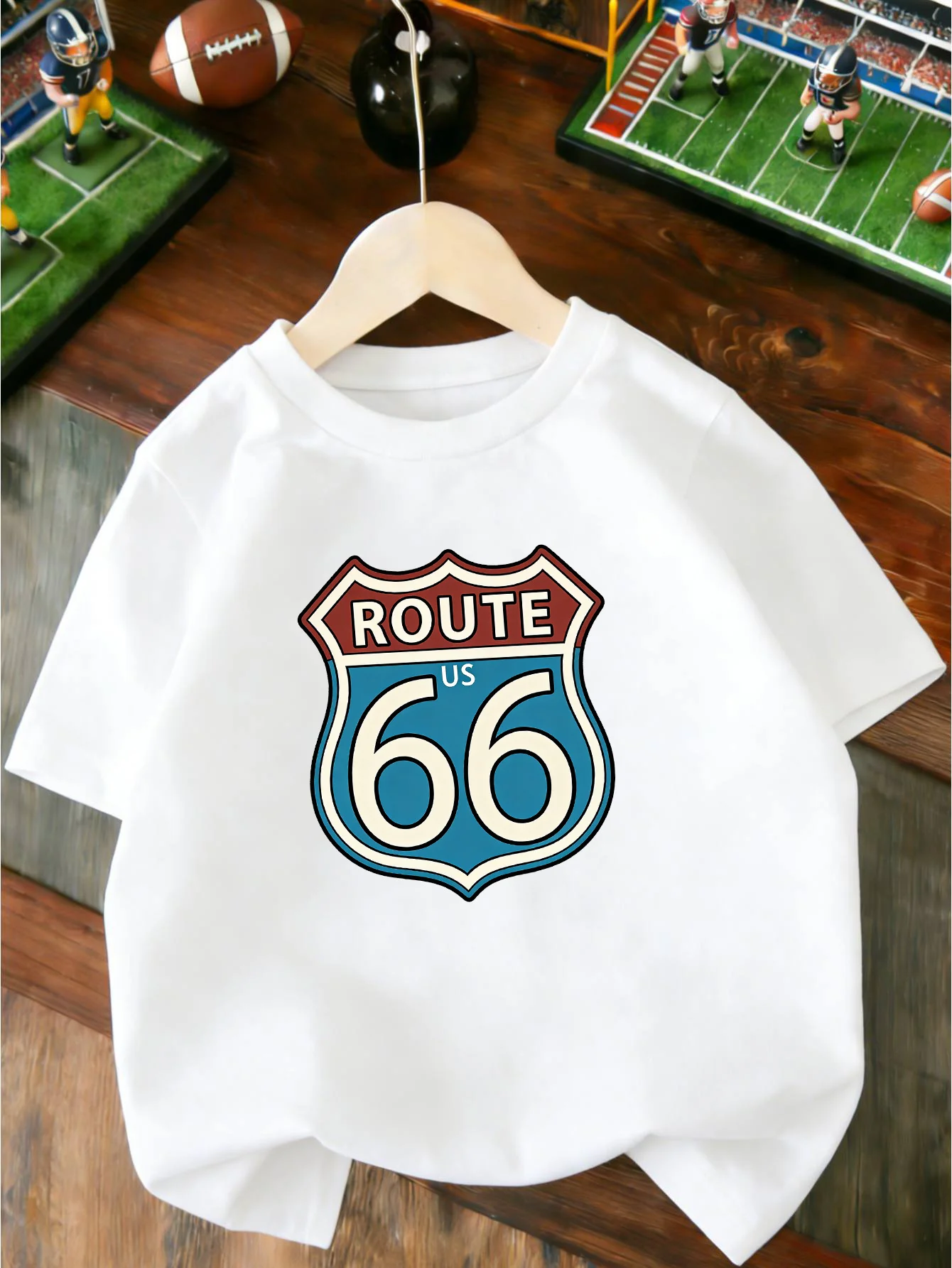 Classic Retro Route 66 Travel Road Badge Graphic T Shirt Boys Girls Casual Short Sleeve Tee Family Matching Kids Cotton Tops