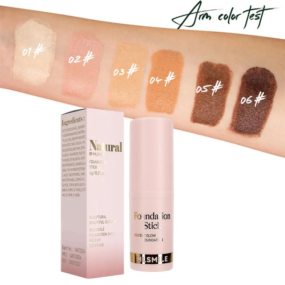 Poeder Foundation Stick Waterdicht, Anti-Zweet, Verhelderende Gladmakende Concealer Stick Met Lichte Matte Vloeibare Foundation Stick