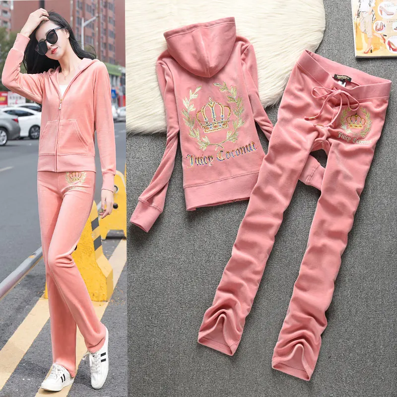 

New Fashion Tracksuit Women Velvet Juicy Tracksuit Velours Track Suit Two Piece Set Sweatsuits For Women Pants Stes