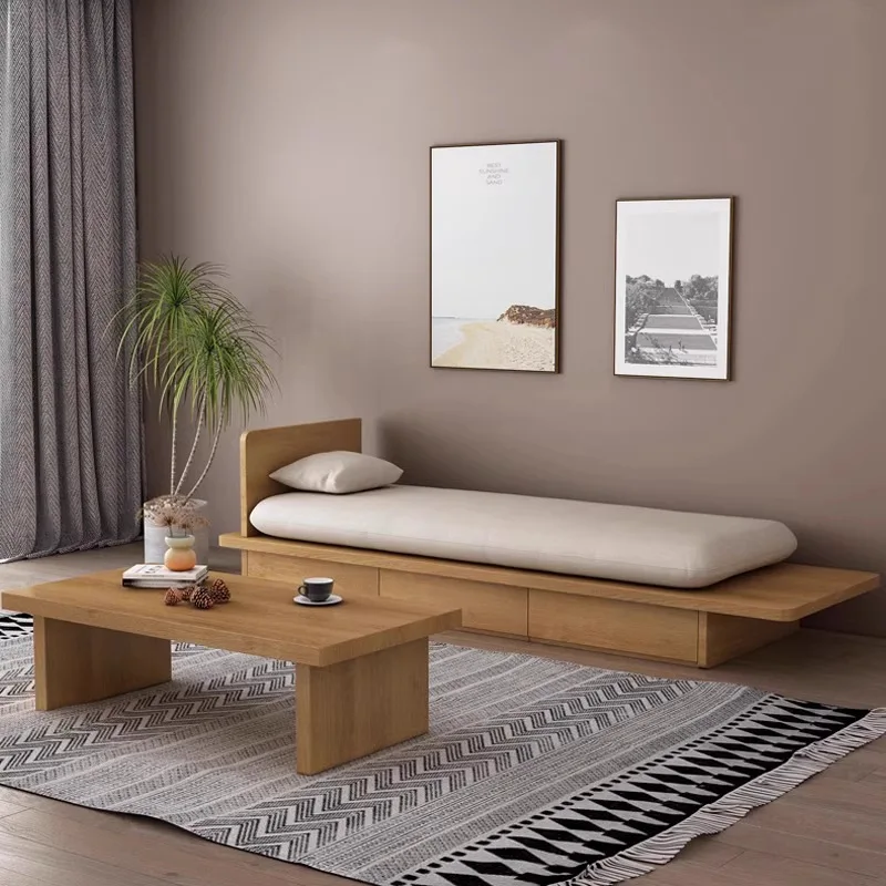 Japanese solid wood sofa with drawers, wooden removable and washable, Japanese small apartment living room homestay
