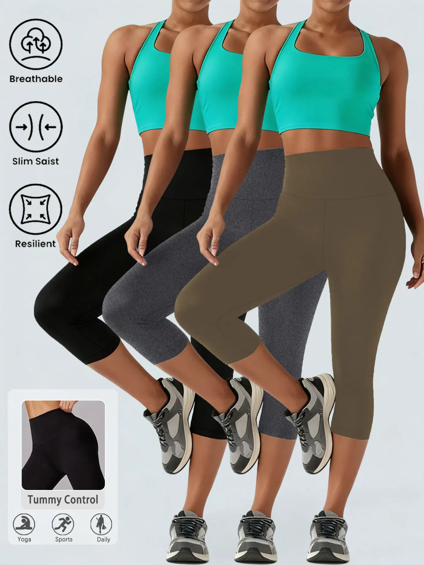 

3 Pack High Waisted Yoga Pants for Women Capri Pants Super Soft No See Through Workout Running Home Lounge Leggings
