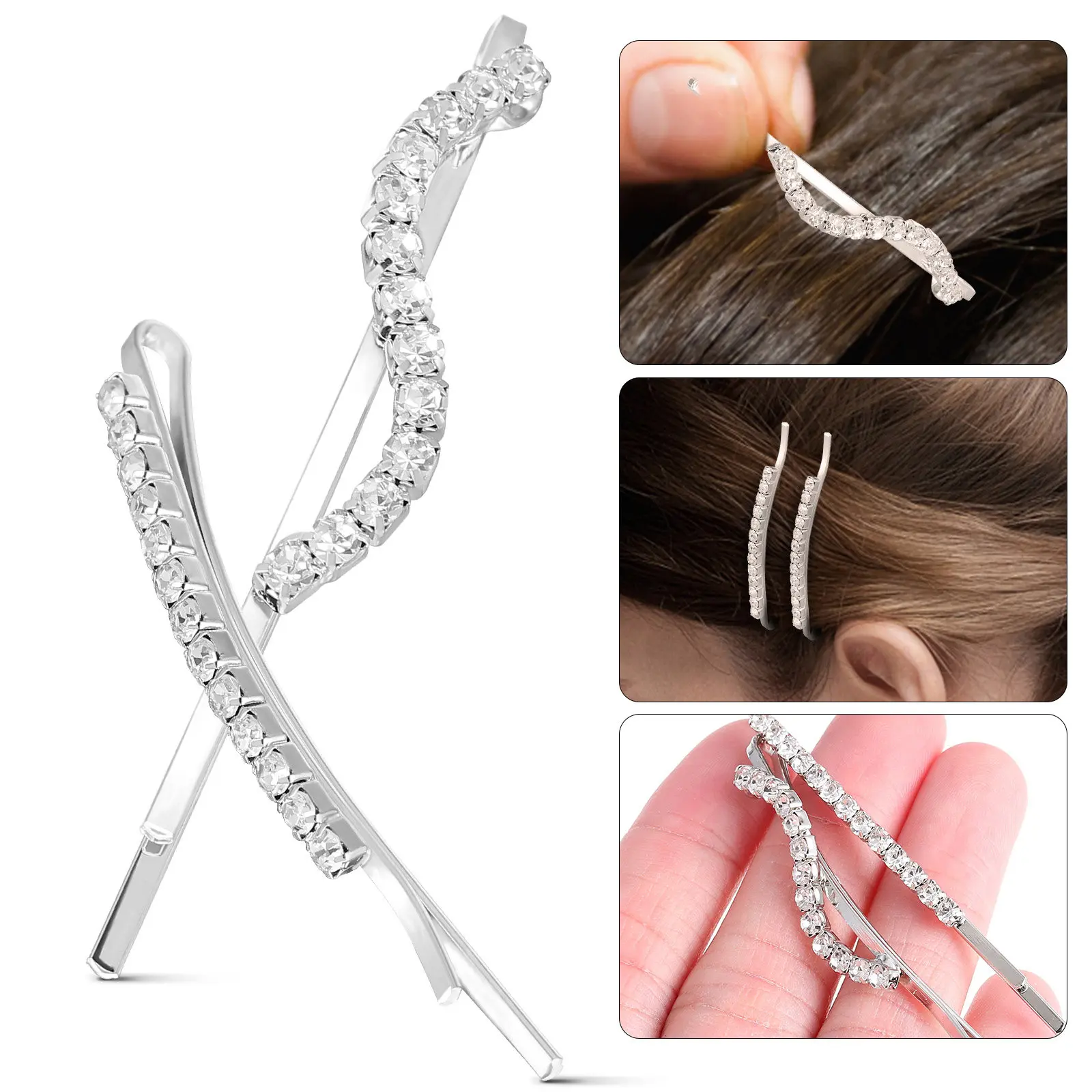 12pcs Rhinestone Bobby Pins for Thick Curly Hair – Elegant Hair Clips for Weddings, Parties & Daily Styling