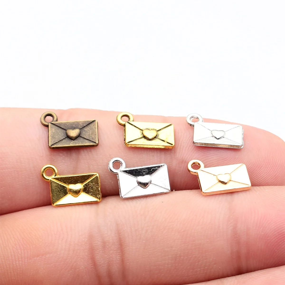 WYSIWYG 6 Colors 20pcs/lot Love Letter Charms Pendant DIY Metal Jewelry Making Antique Silver Color 9x12mm