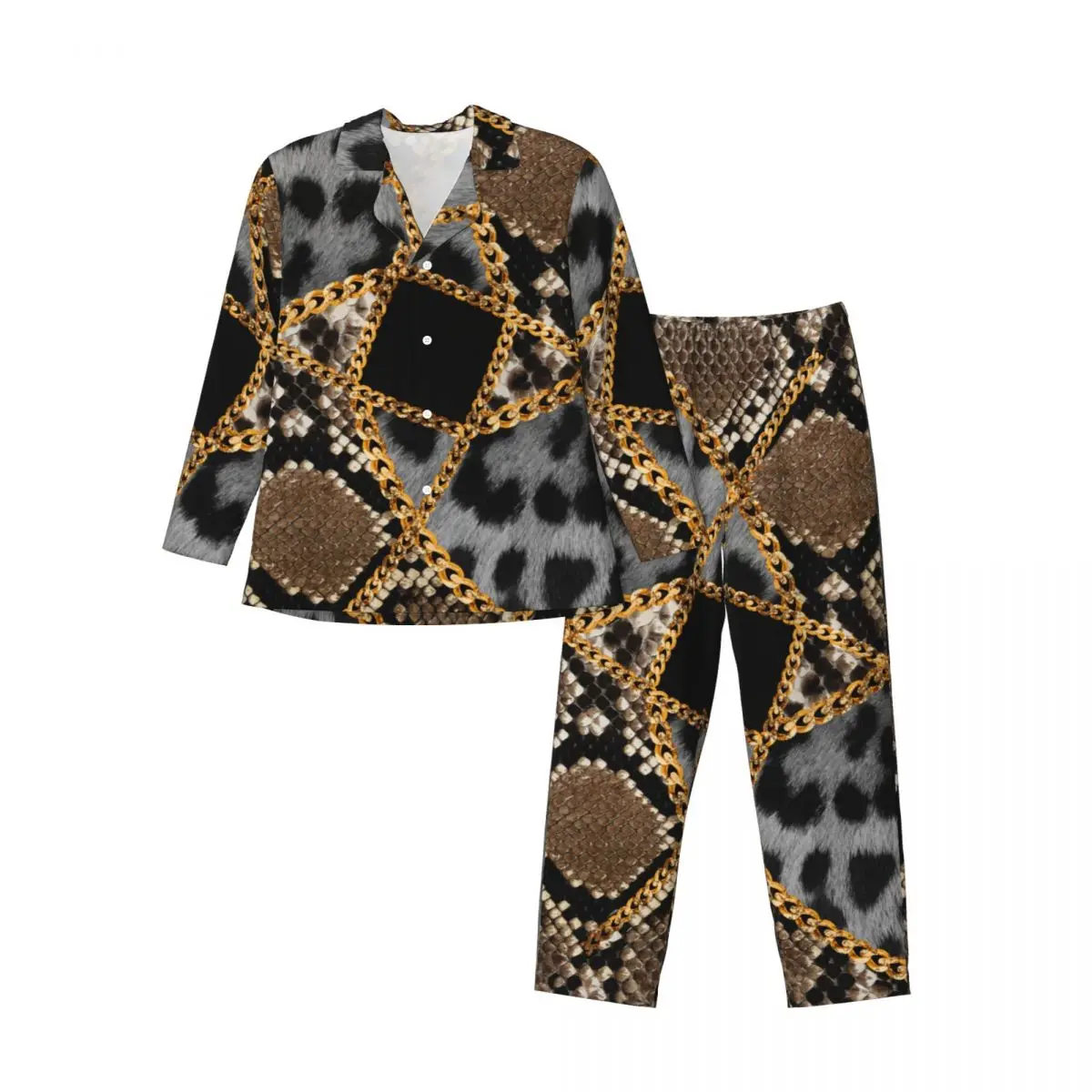 Leopard And Snake Skin Wild Long-sleeved Trousers Pajamas for Men Autumn and Winter Homewear Sleepwear Sets