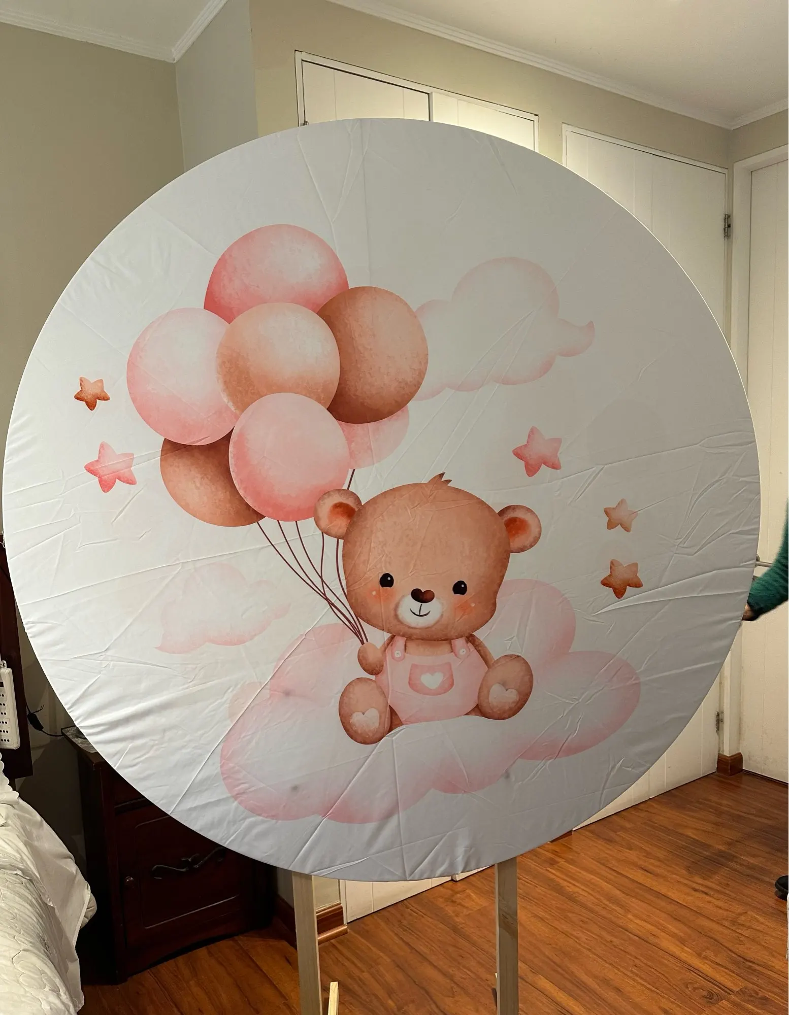 Yeele Newborn Birthday Party Bear Flowers Hot Air Balloon Round Elasticity Backdrop Baby Shower Circle Photography Background