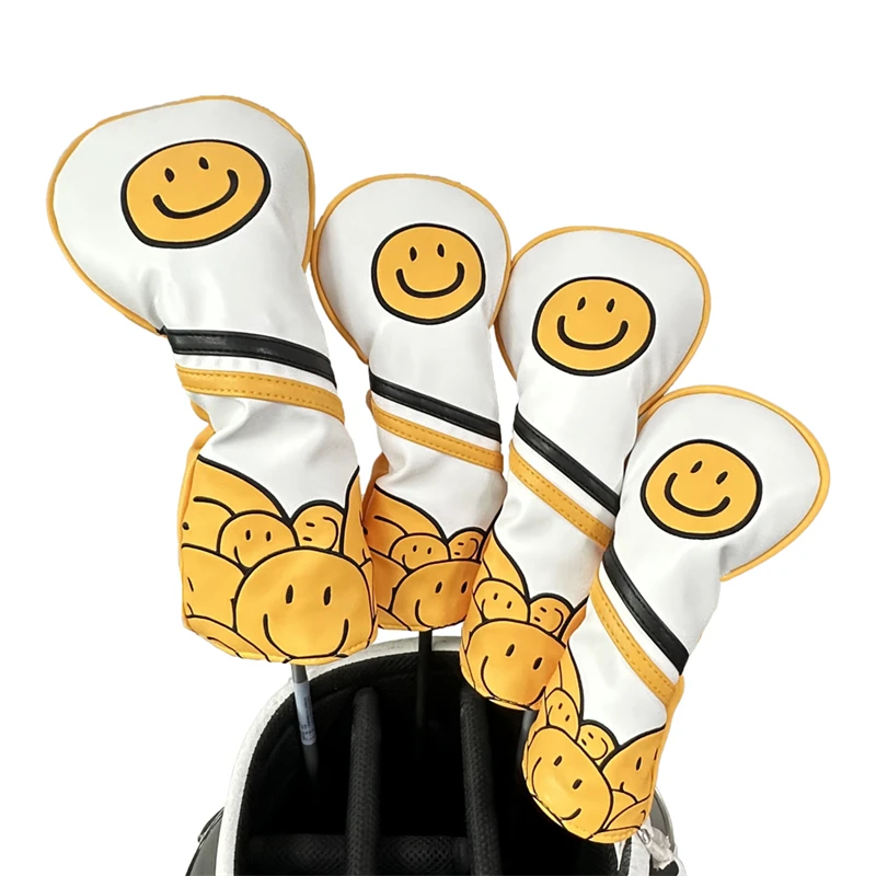 Golf Headcover for Wooden Cover and Putter Cover Pu leather Smiley Face Style Golf Supplies