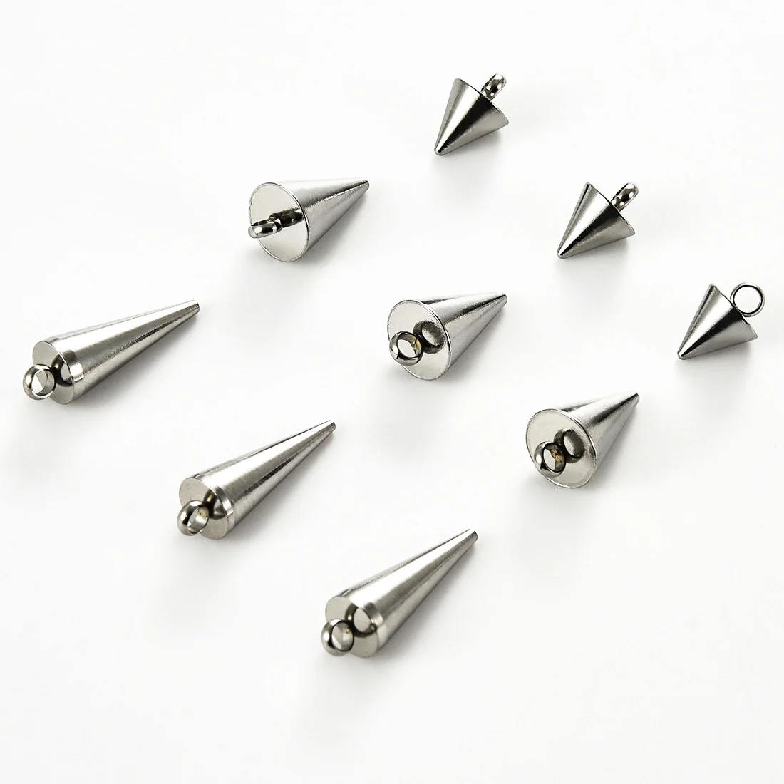 10Pcs Stainless Steel Cone Pendants Hypoallergenic Silver Color Spike Beads Punk Dangle Earrings Bracelet Charms for DIY Jewelry