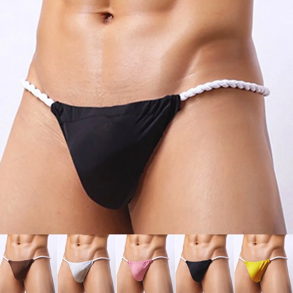 New Sexy Men Mesh Rope Tied T-Back G-String Thong Bikini Underpants Sheer Pouch Brief Transparent Lightweight Tight Male Thongs