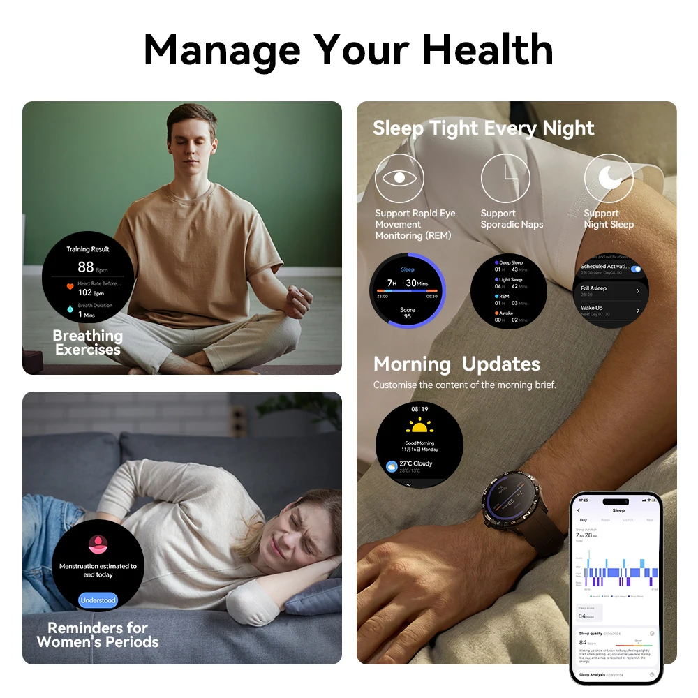 Kieslect Actor 1.6 "LTPO AMOLED ساعة ذكية GPS 5ATM مقاومة للماء تعمل باللمس جهاز تعقب للياقة البدنية مراقبة الصحة لنظام Android iOS