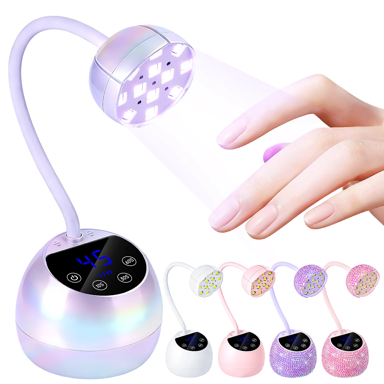 USB Type-C Nail Lamp LED UV Nail Dryer Rechargeable LCD Touch Control Fast Drying Nail Light 360° Bendable Table Lamp