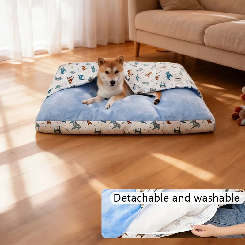 

Small and Medium-sized Cat and Dog Bed Plush Warm Pet Sleeping Pad with Zipper Detachable Cleaning Semi Enclosed Pet Supplies