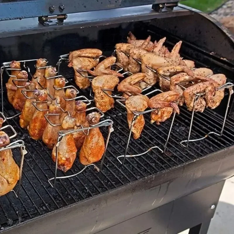 

Жареная подставка для курицы, подставка для барбекю, говядины, курицы, ножки для крыльев, решетка для гриля, 14 ячеек, подставка для барабанных палочек для барбекю из нержавеющей стали