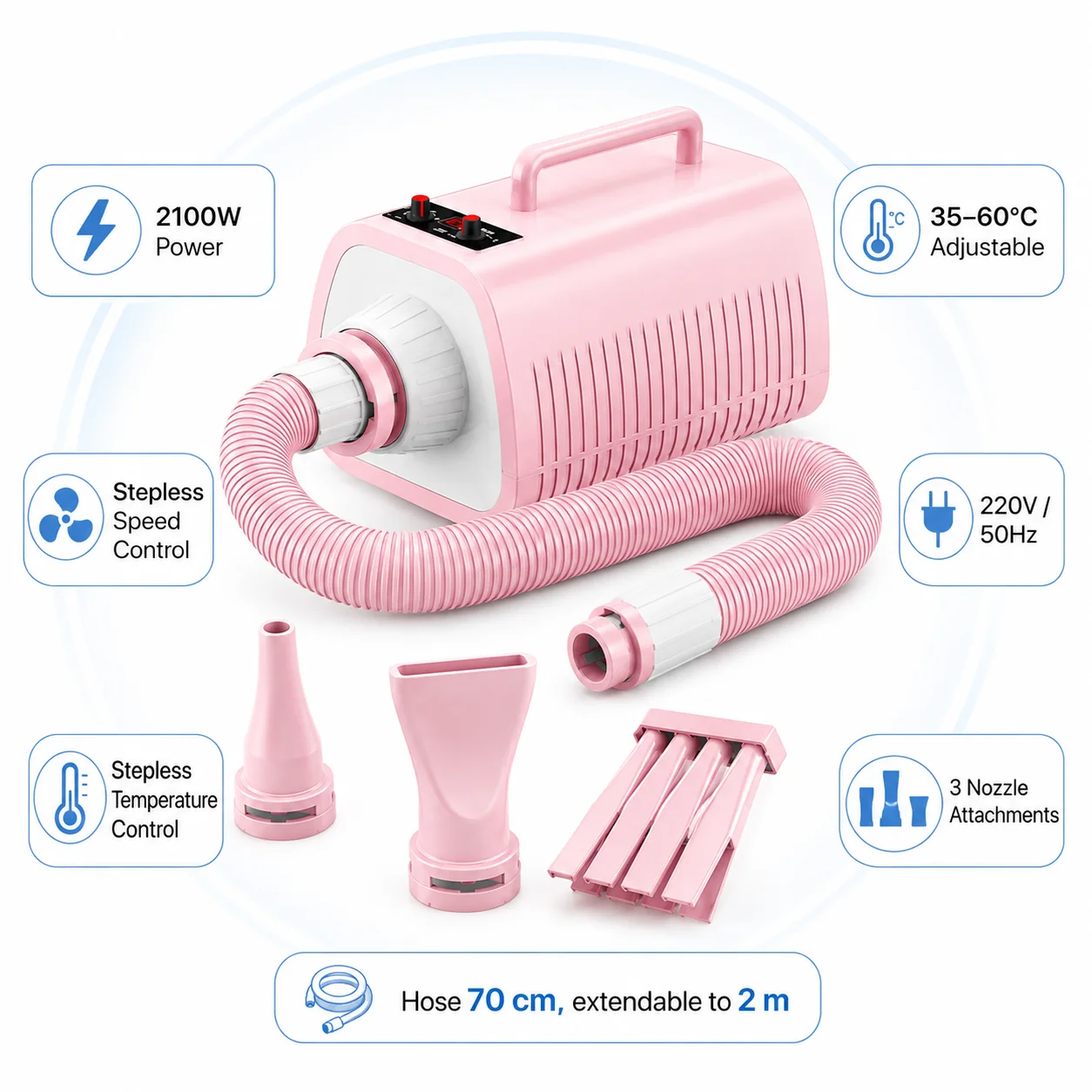 Wholesale 2100W Battery-Powered ABS Smart Pet Hair Dryer LED Panel 9-Speed Precise Temperature Control For Cats Dogs Rabbits