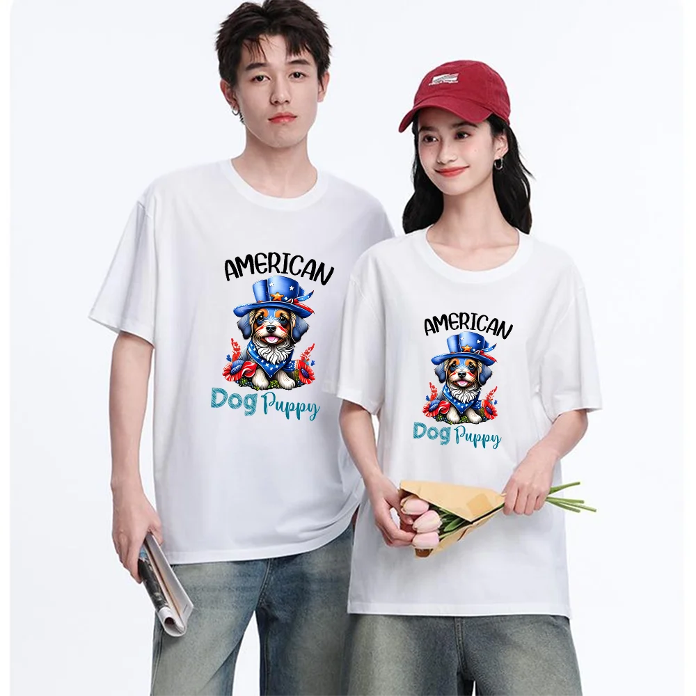 American Dog Puppy Printed T Shirt Cotton S-XXL Personalized Custom Casual Short Sleeve Tee Unisex Fit Breathable Fabric Aesthet