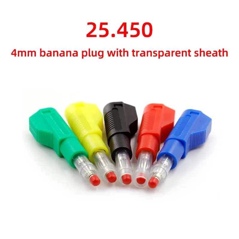 10PCS 25.450 4mm safety nickel-plated banana plug with retractable transparent sheath for stackable insertion