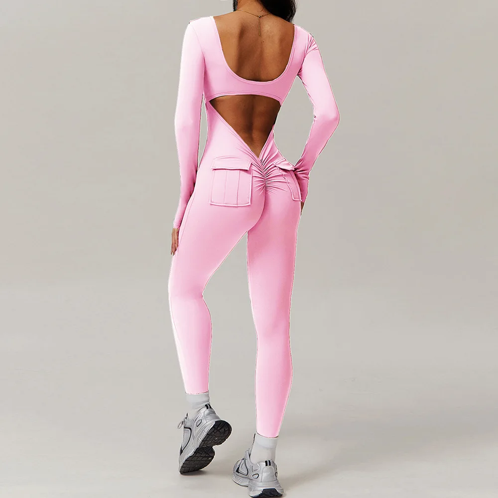 Sexy V Back Yoga Jumpsuit Women Gym Sports One-Piece Bodysuits Women Halterneck Yoga Boilersuit Stretch Workout Fitness Rompers