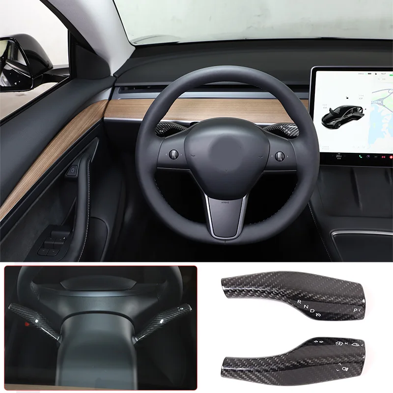 For Tesla Model 3/Y 2016-2022 Steering Wheel Gear Shift Lever Cover Protection Cover Wiper Column Shift Shell Car Accessories