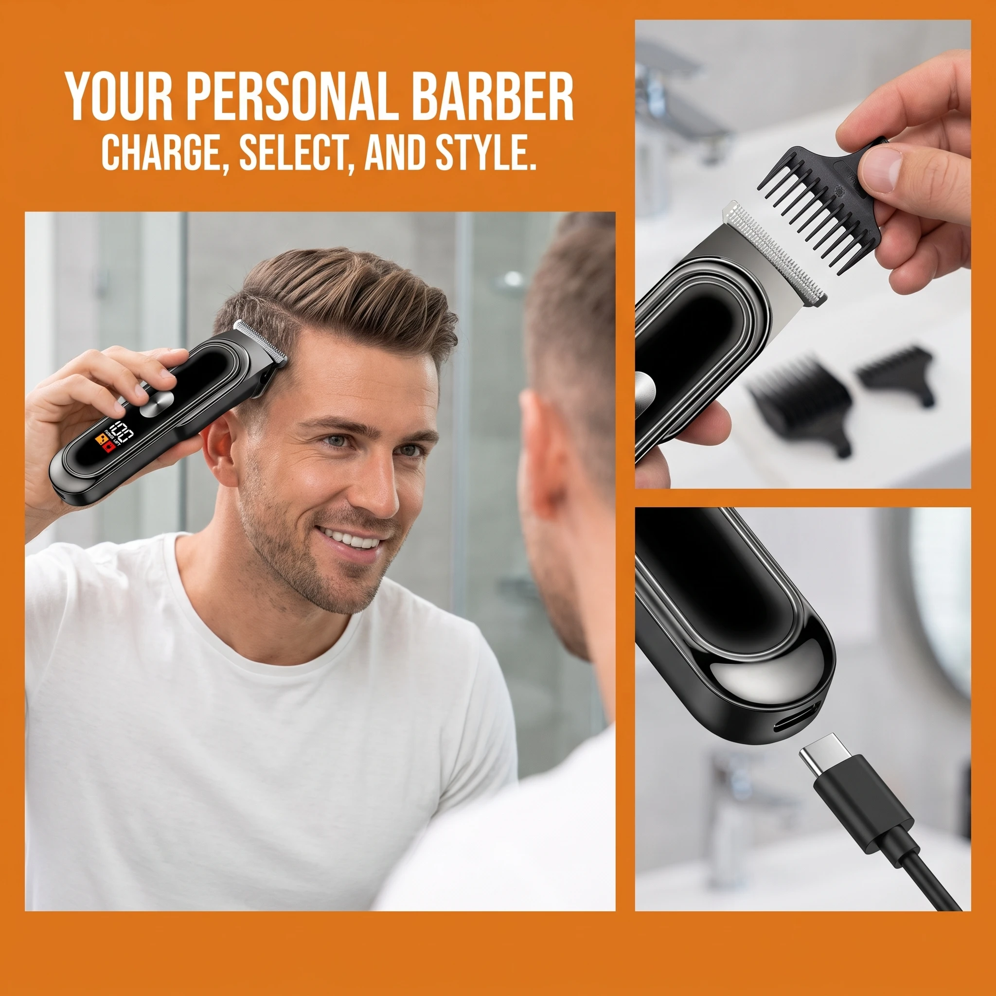 USB Rechargeable Electric Hair Clipper Titanium Sharp Blade Cordless Beard Trimmer Men Hair Cut Machine For Bald Head Carving - view 4