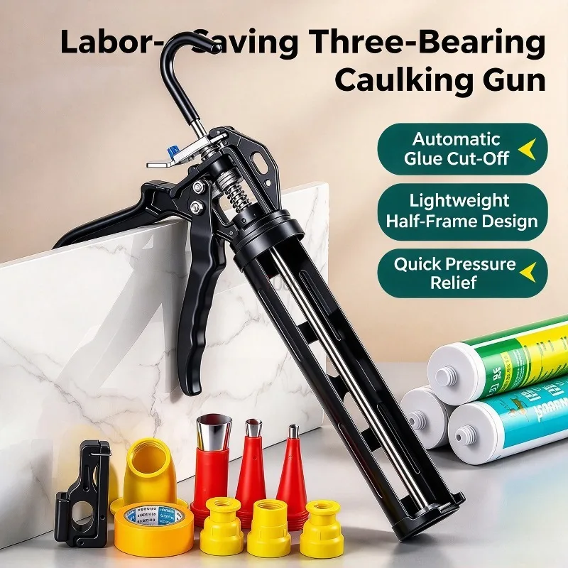 Carbon Steel Extended Auto Cut Manual Caulk Gun Sealant Gun for Window Door Sealing Tile Grout & Construction Gluing Household