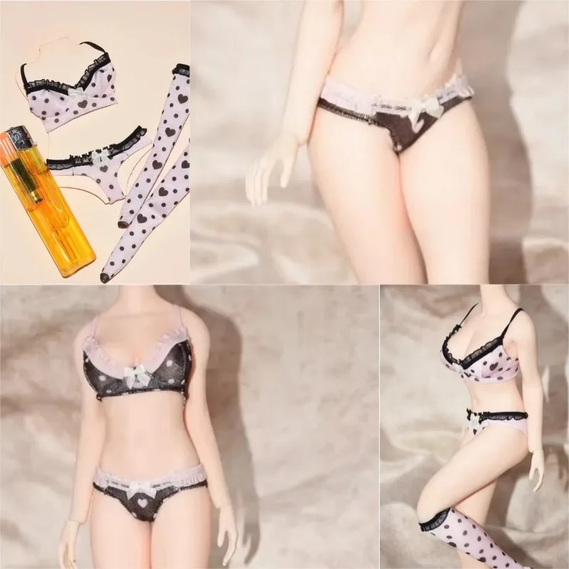 

1/6 Female Bra Underpants Stockings Set Dot Lace Underwear Customized Clothes Model for 12'' TBL PH Soldier Action Figure Body