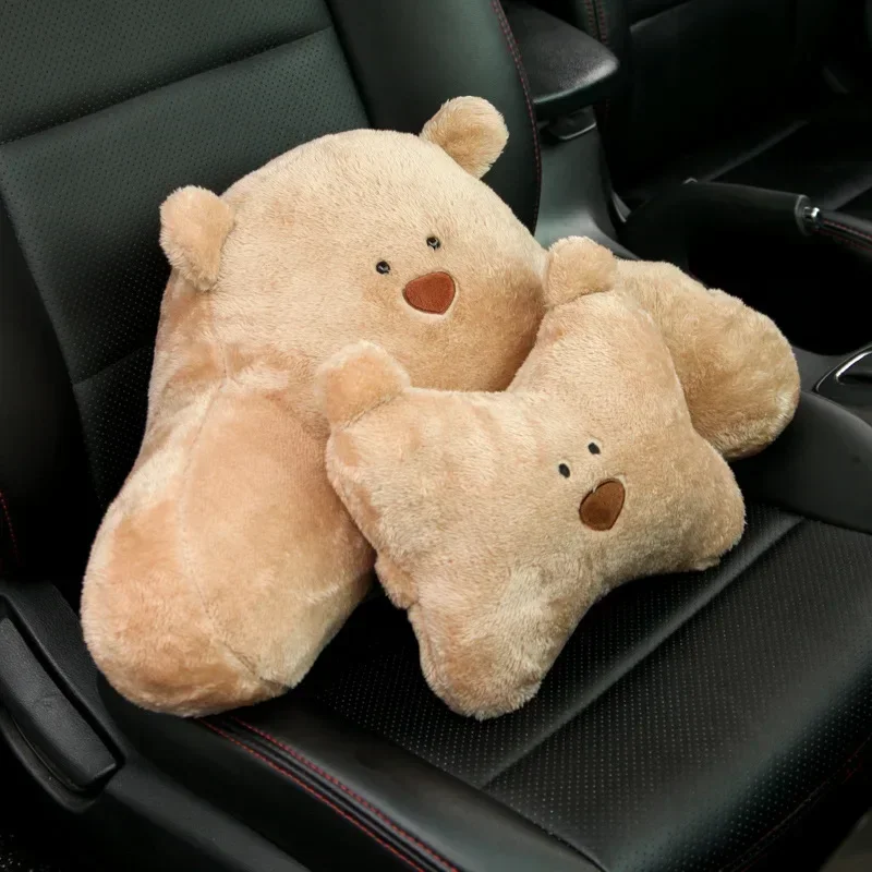 Plush Car Headrest Lumbar Support Lumbar Cushion Cartoon Bear Backrest Lumbar Pillow Car Comfortable Neck Pillow Car Accessorie