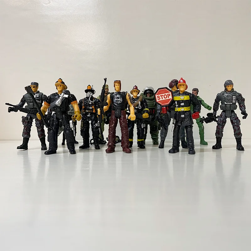 12 Stück Armee Männer Spezial einheiten Soldaten Feuerwehr mann Ingenieur Action figuren Spielset Militär waffe Modell bewegliche Puppen für Kinder geschenke