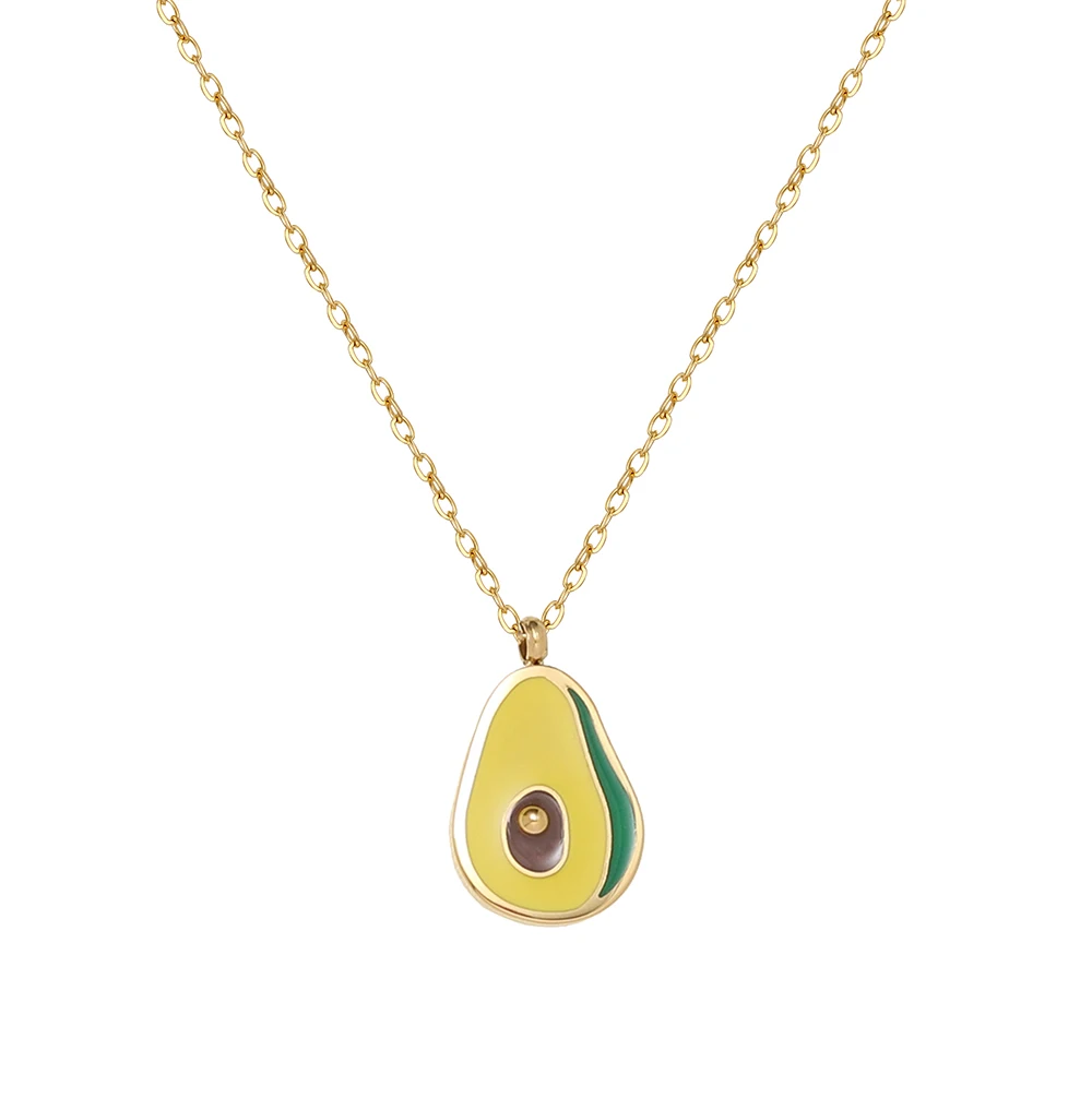 Stainless Steel Plated 18K Gold Color Drip Oil Avocado Pendant Necklace Women Simple Small Fresh Party Jewelry Accessories