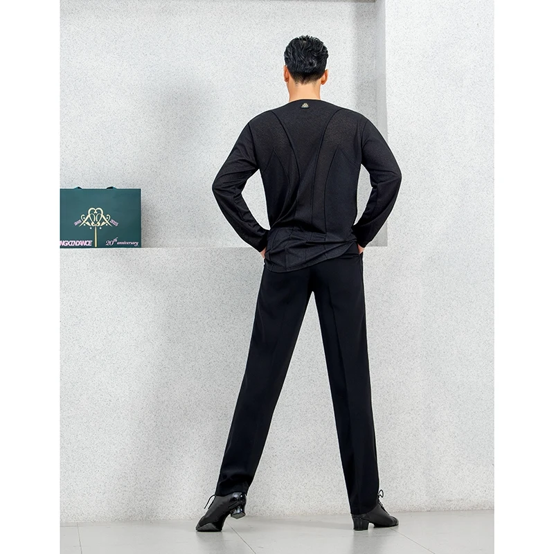 Latin Dans Kostuums Zwart Shirt Praktijk Kleding Mannen Moderne Dans Lange Mouw Top Mannelijke Latin Samba Chacha Dans Slijtage DQL11827