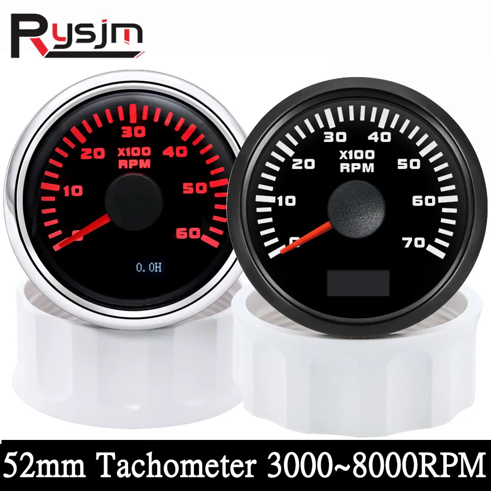 HD 52mm Tachometer +Tacho Sensor 4000RPM 6000RPM 7000RPM 8000RPM Car Marine Outboard Diesel Engine Tacho Gauge With Hourmeter