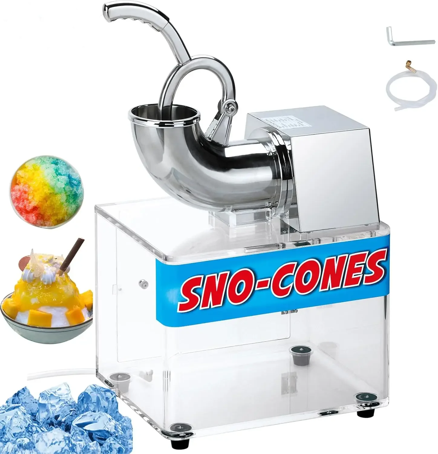 Máquina de hielo raspado trituradora de hielo acrílica y de acero inoxidable 40L caja de almacenamiento grande 2 cuchillas SS enchufe ETL batidos comerciales Snow Co