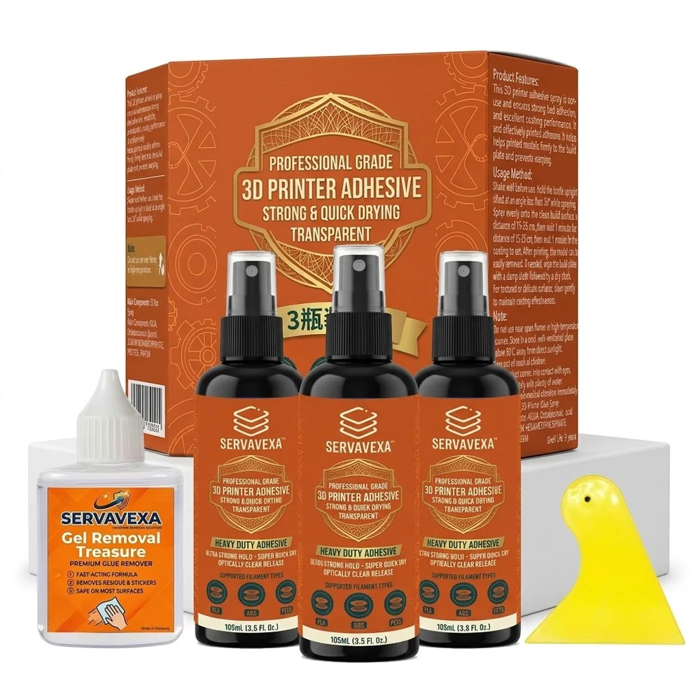 

Набор клеев-спреев 3-в-1 для 3D-принтеров: прочный клей для платформы и быстрое средство для удаления с инструментом-скребком, предотвращающее деформацию для PLA, ABS, PETG