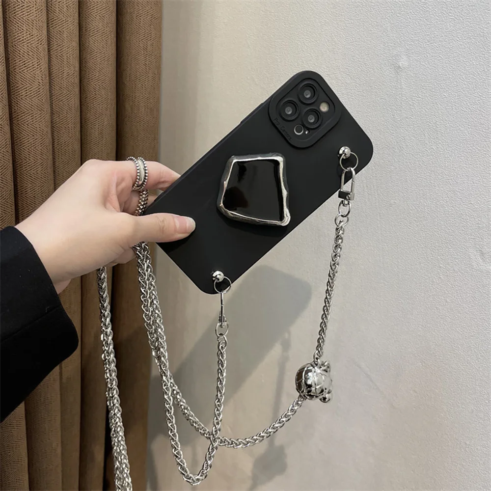 

Luxury Bracket Diagonal Lanyard Phone Case For iPhone14 13 Pro 12 Pro Max SE 2020 Soft Cover For iPhone 11 Case 8 Plus XS XR 6 7