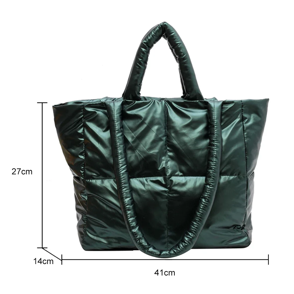 2022 Feather Padded Ladies Quilted Shoulder Bag Women Large Capacity Tote Bags Space Cotton Luxury Brand Handbag Shopper Bag