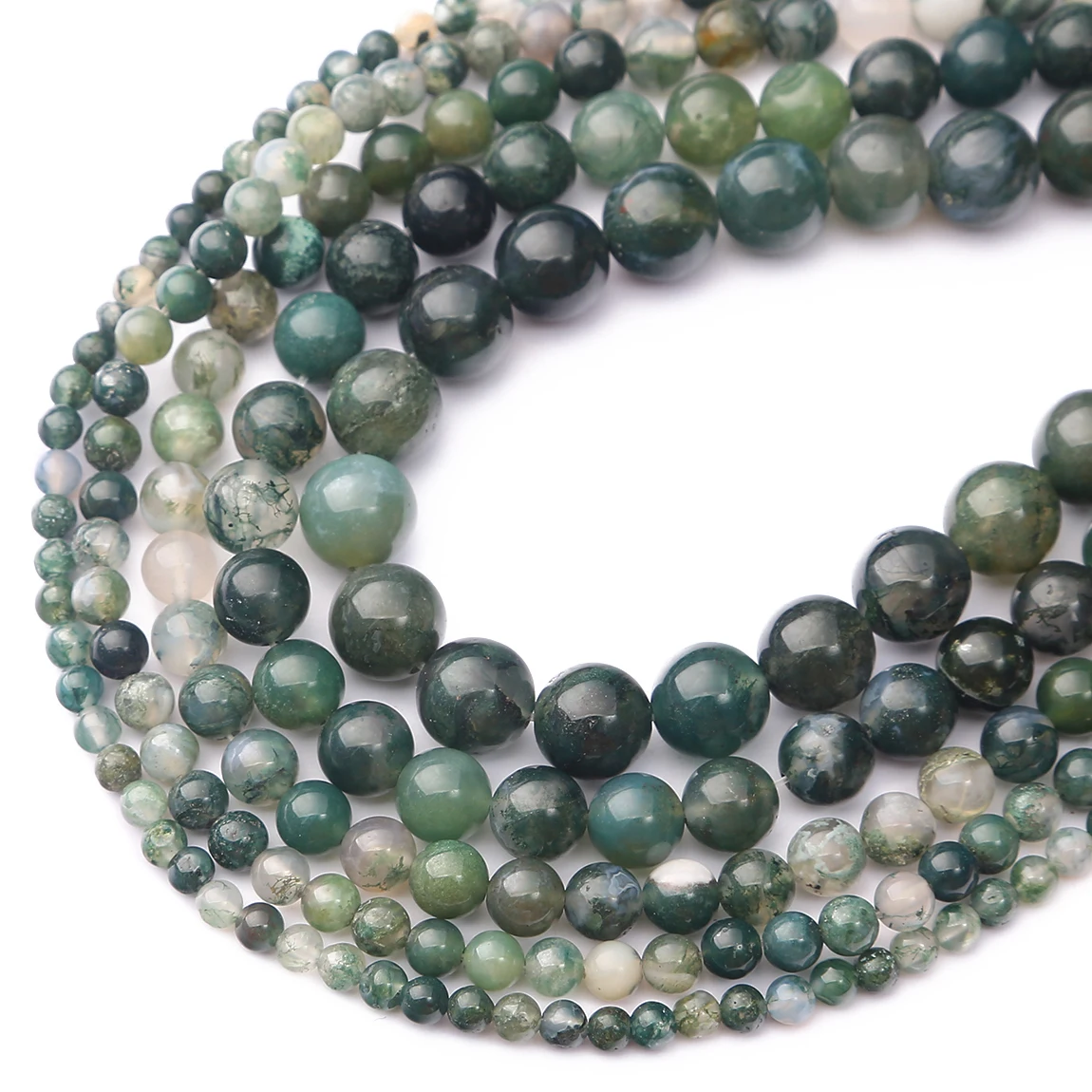 Natursteinperlen aus grünem Moosachat, runde, echte Steinperlen, lose Edelsteine für DIY-Armbänder, Halsketten, Ohrringe und Zubehör. – Detail 2