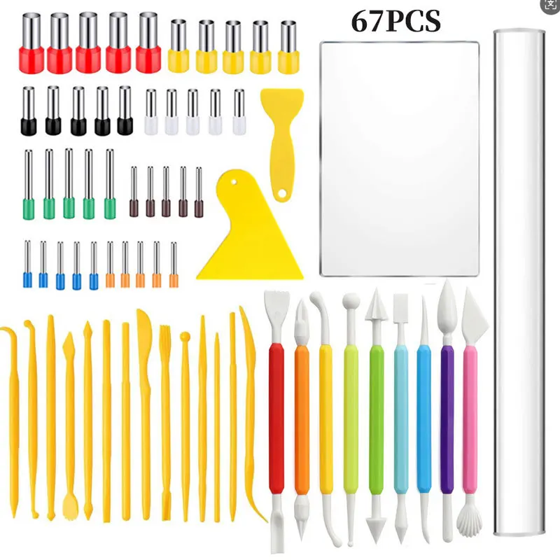 Cross-border Clay Tools 67-piece Set, Colored Clay Rolling Pin, Handmade DIY Acrylic Soft Pottery Clay Tools