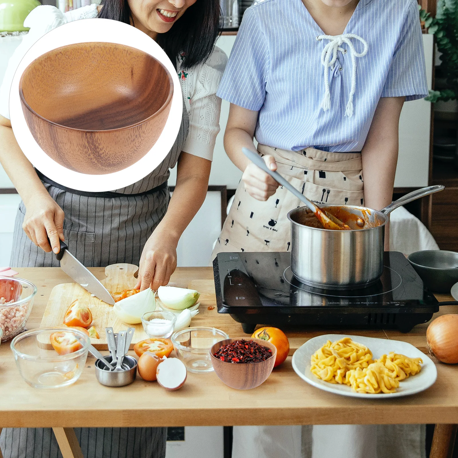 

Vintage Wood Bowl Large Round Shape Salad Serving Bowl for Food Fruit Rice Noodles Multi-Use Dinner Dessert Container Restaurant