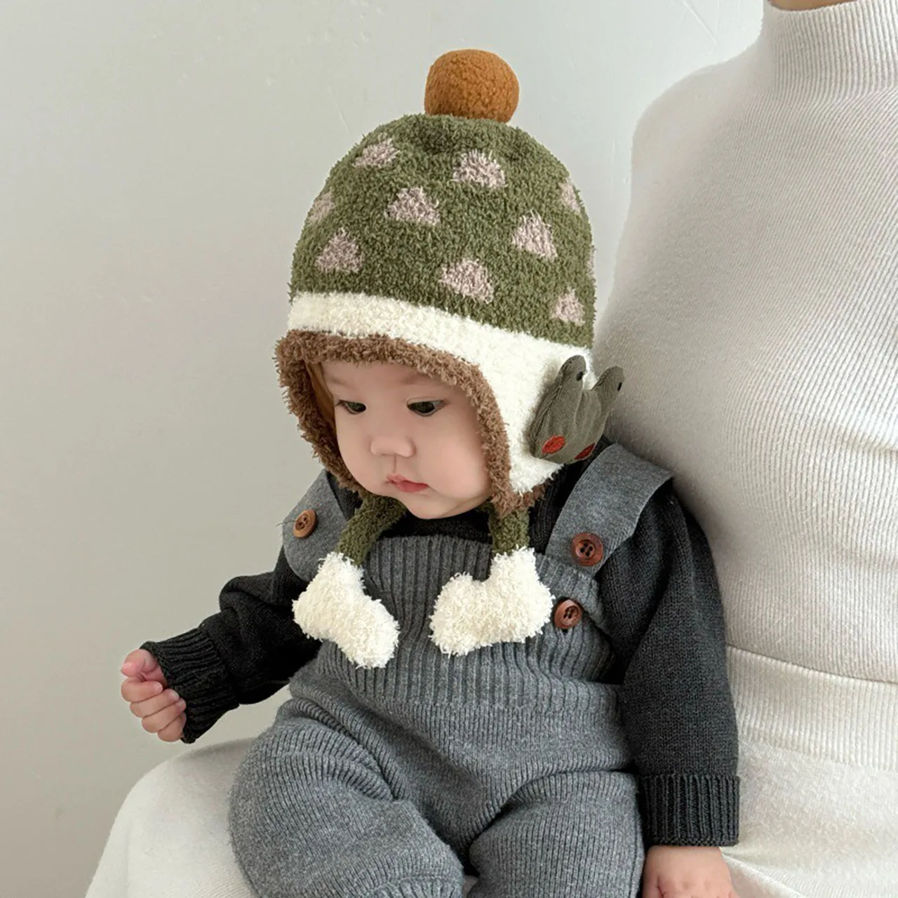 

Детская защитная шапка с милым рисунком, шапка с помпоном, зимняя теплая детская шапка с наушниками, детская вязаная шерстяная шапка 8-36 месяцев, плюшевый чепчик