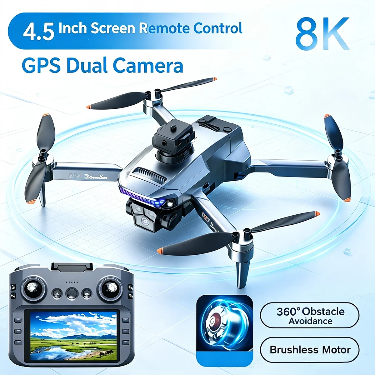 New D27 GPS Drone Professional 8K HD Camera UAV 360° Obstacle Avoidance Brushless Motor Dron Foldable RC Quadcopter Toy Kid Gift