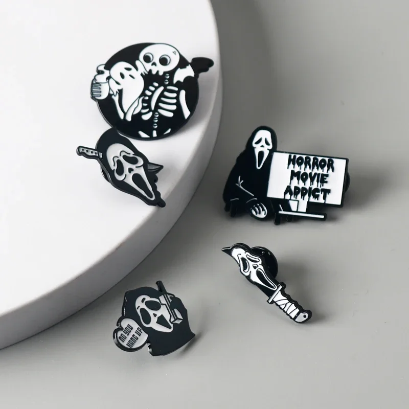 PUNK กะโหลกดอกไม้โครงกระดูกฮาโลวีนน้ำมันหยดปกเข็มกลัดป้าย pin DENIM กระเป๋าของขวัญผู้ชายเครื่องประดับแฟชั่นสำหรับผู้หญิง