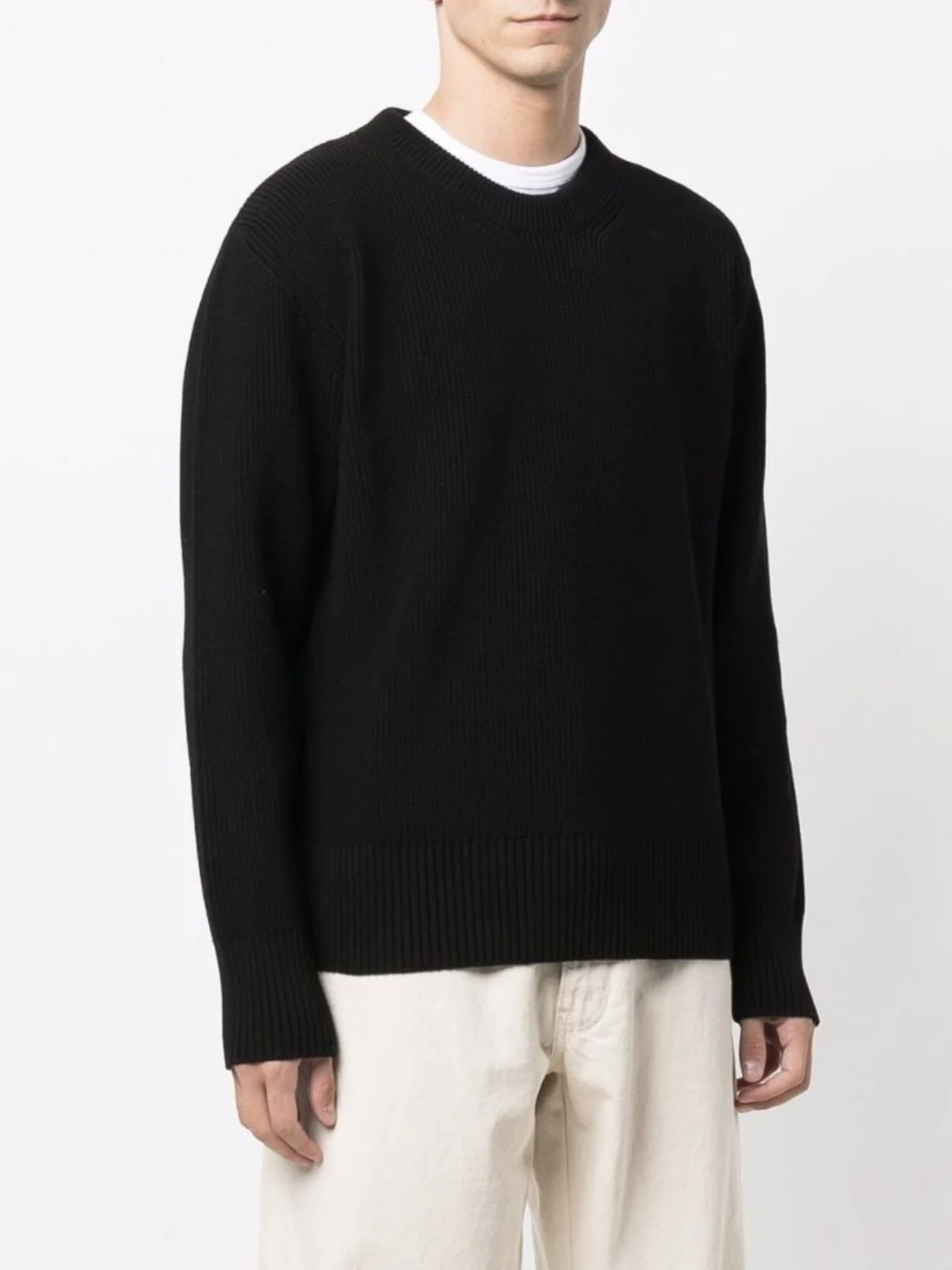 

MM Style 21AW New Four Corner Stitching Wool Round Neck Black Pullover Men's and Women's Versatile Knit Sweater