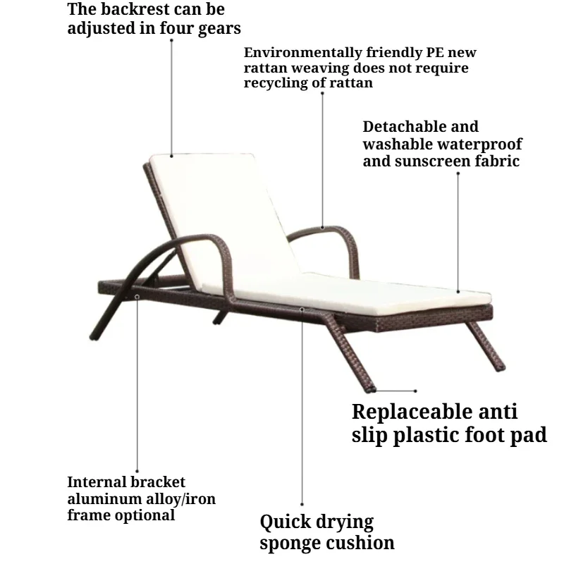 &Chaise Lounge Camping Balcony Leisure Rattan Fishing Folding Beach Chair Armrest Adjustable Sun Lounger Silla Playa Furniture