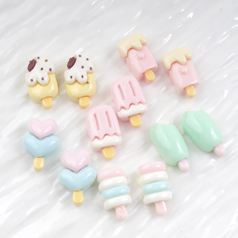30/300Pcs Mini Kawaii Resin Cartoon Craft  Popsicle Series Flat Back Miniature Parts Embellishments for Hair Bows Accessories