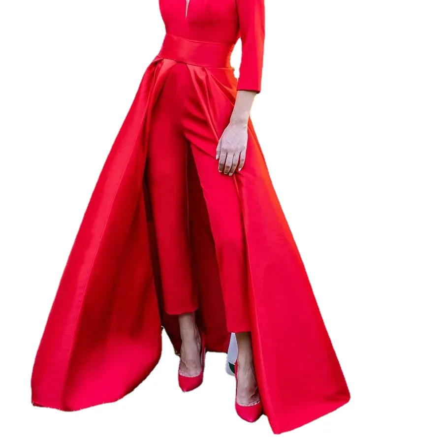 Red Prom Dress Satin Detachable Skirt Sweep Train Front Slit Removable Skirts for Bridal Gowns Evening Overskirts