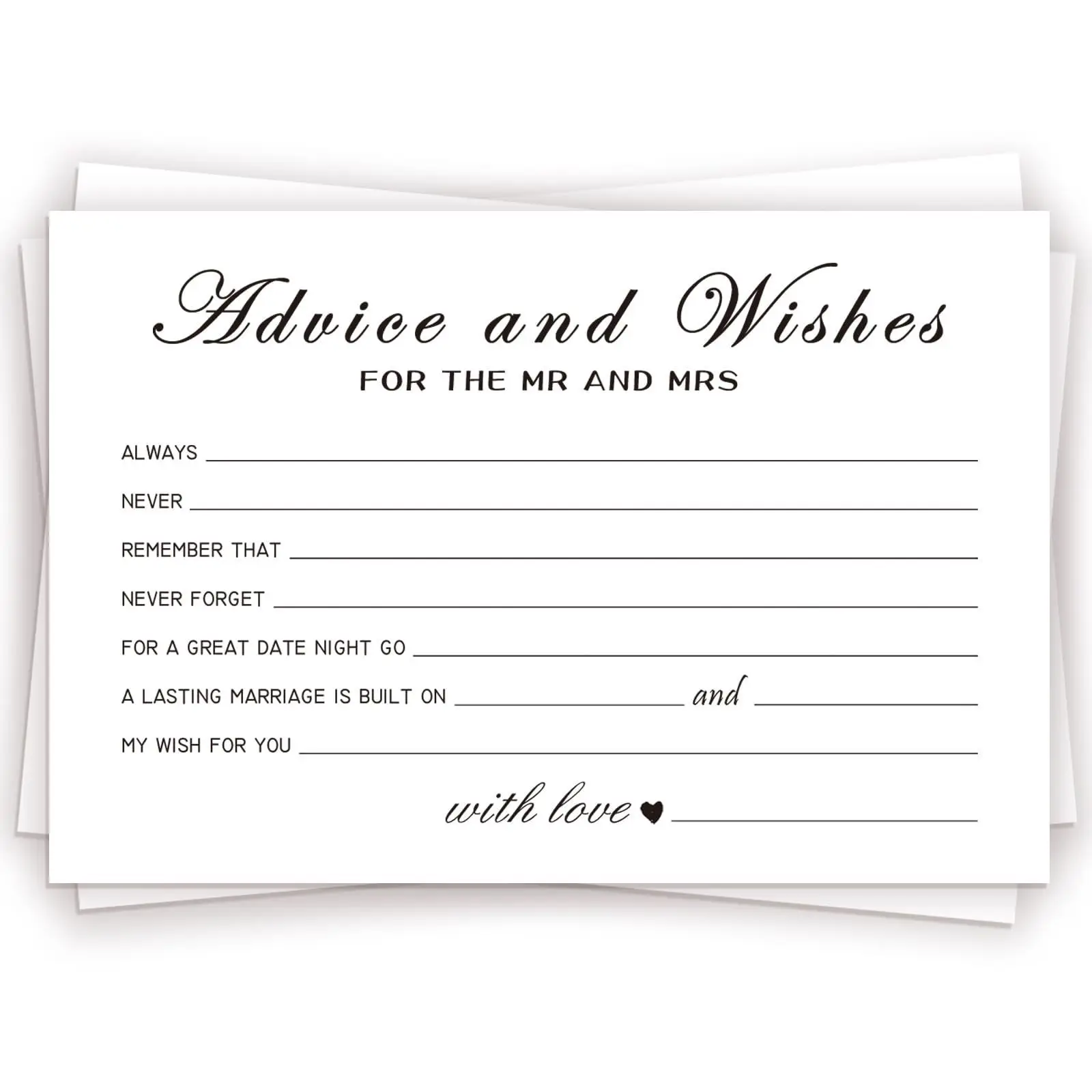 50Pcs Advice Cards Note Marriage Advice Reception Decor Wedding Well Wishes Cards for Bride and Groom Newlyweds Bridal Shower