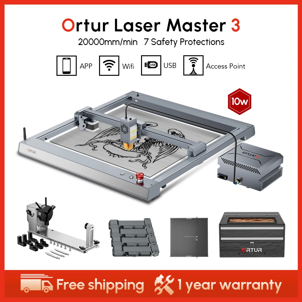 ORTUR 40*85cm Laser Master 3 Engraver Cutter with Rotary Roller Air Assist Set App Offline CNC Wood Cutting Engravging Machine