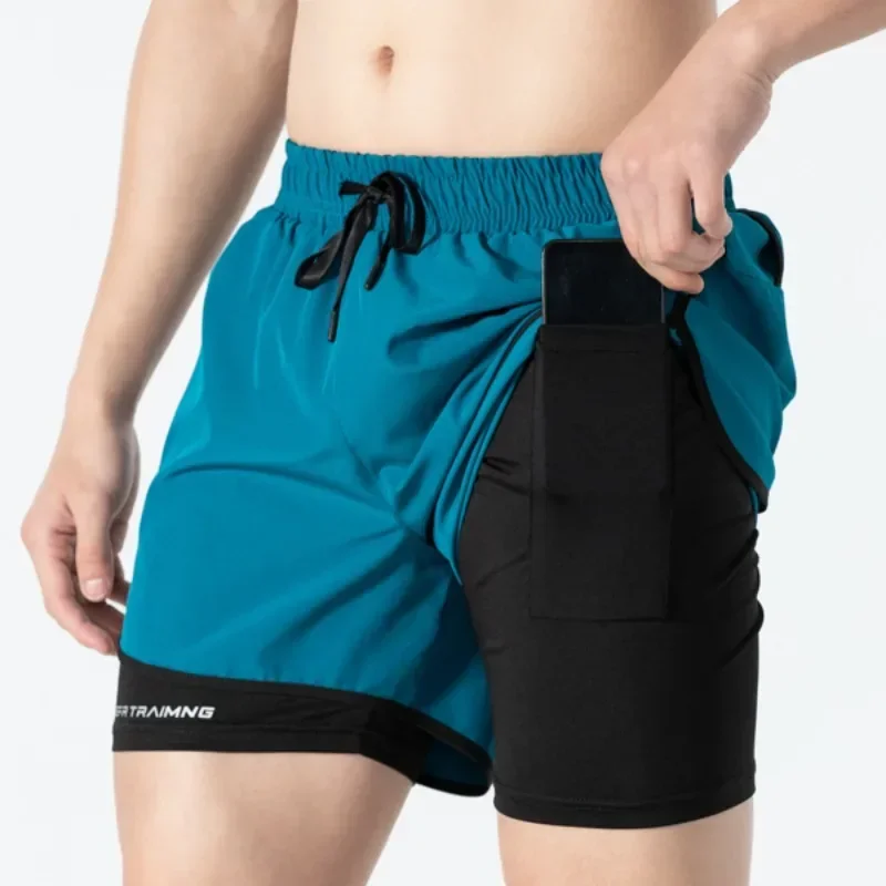 Unisex Running shorts for can hold mobile phones for sports, summer thin layer breathable quick drying elastic capris