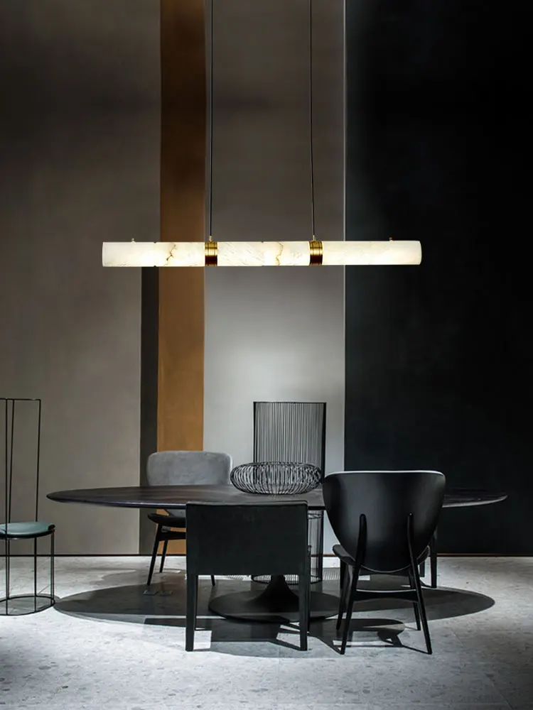 عكس الضوء LED الرخام الخطي مصابيح معلقة LED أضواء الثريا الأبيض المرمر تعليق الإنارة مصباح لغرفة الطعام