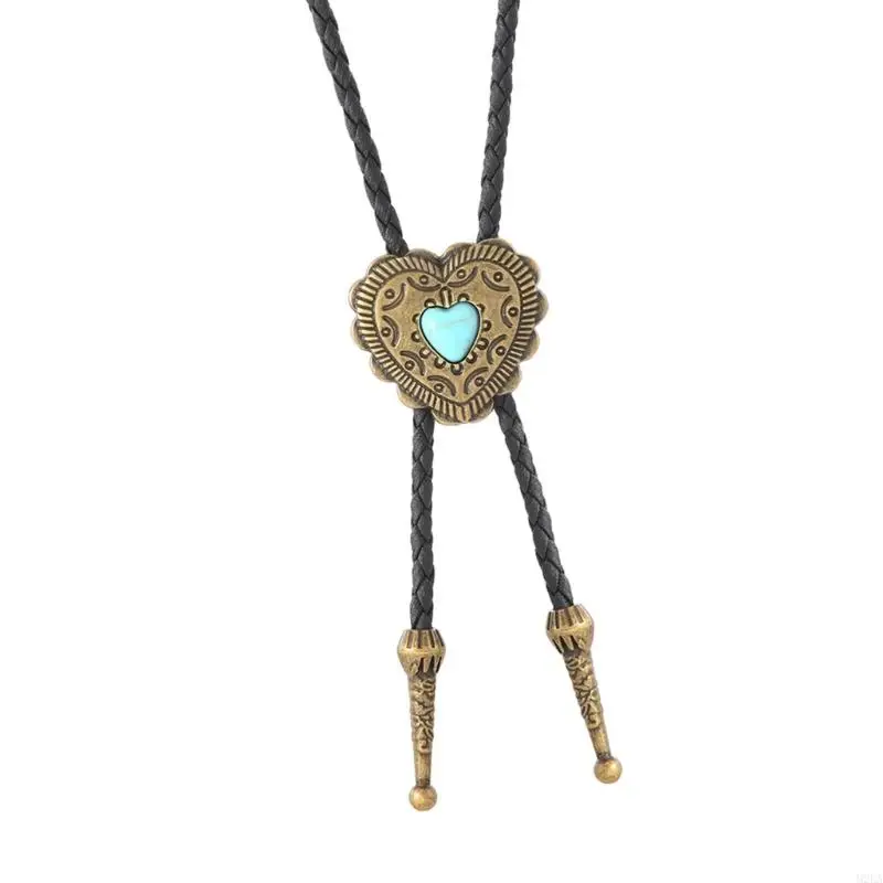 2026 New Braided Shoestring Stone Bolo Tie Heart Charm Cowboy Necktie Necklace